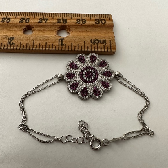 🌸925 Sterling silver bracelet cz stones flower - Picture 3 of 4